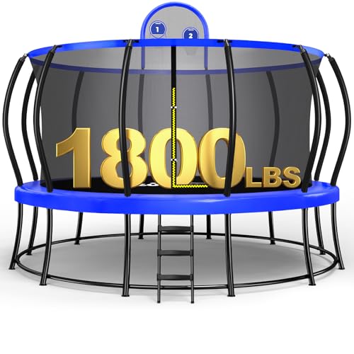 Zupapa 1800LBS Capacity No-Gap Design Trampoline with Safety Enclosure Net and Non-Slip Ladder